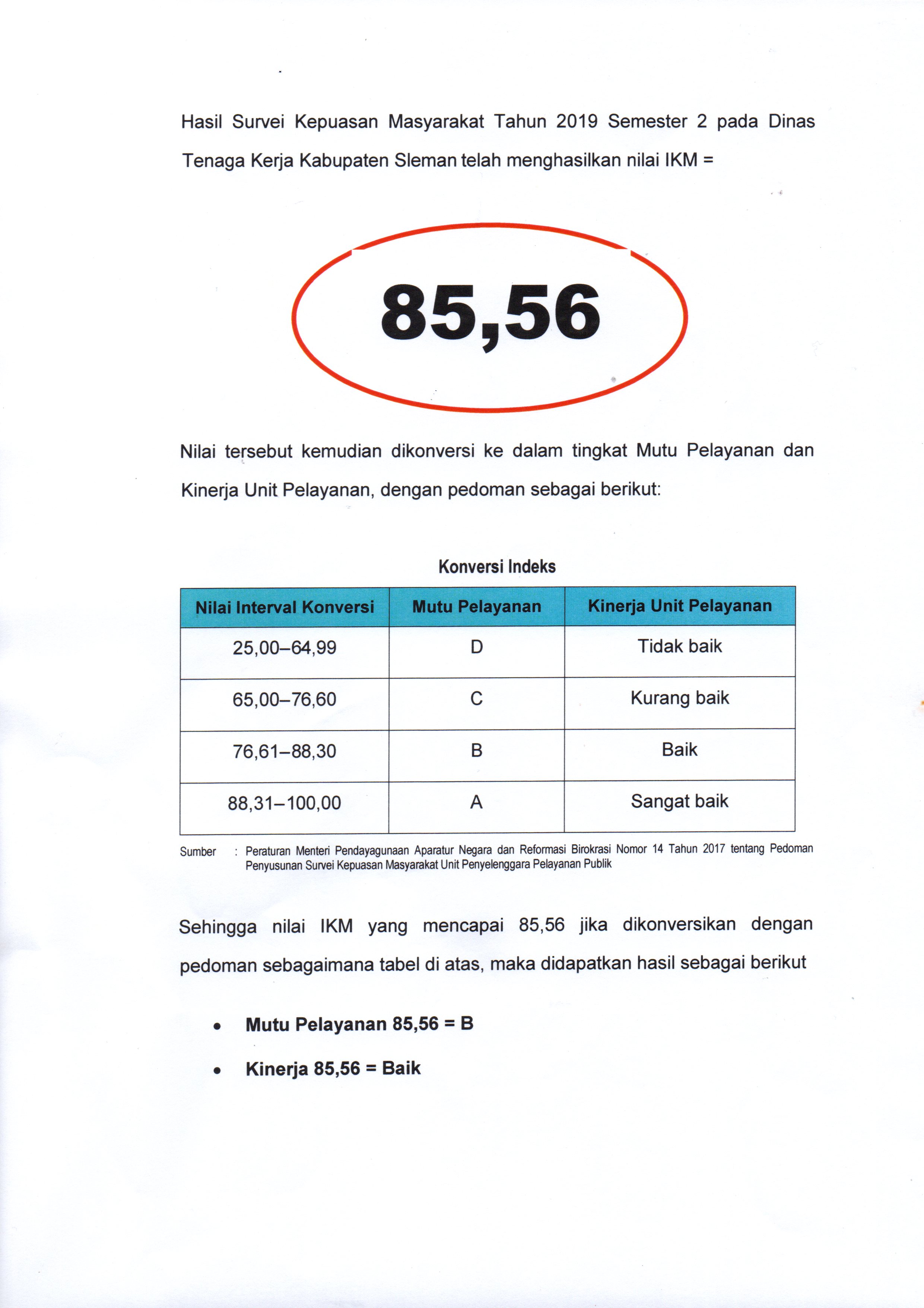 Indeks Kepuasan Masyarkat Semester II Tahun 2019