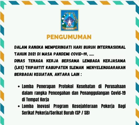 Disnaker Kabupaten Sleman mengadakan Lomba Penerapan Protokol Kesehatan di Perusahaan dan Lomba Inovasi Program Kesejahteraan Pekerja