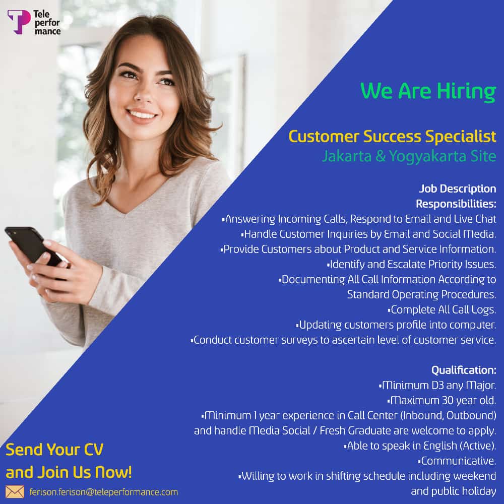LOKER CUSTOMER SUCCESS SPECIALIST TELEPERFORMANCE