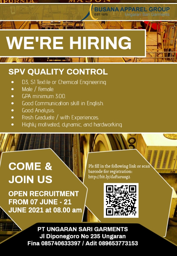 LOKER SPV QUALITY CONTROL PT UNGARAN SARI GARMENT