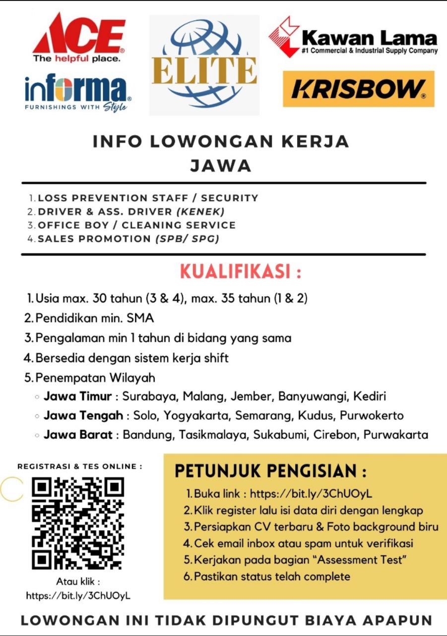 LOKER SECURITY (1), KENEK (2), OFFICE BOY (3), SPG/SPB (4) ACE, INFORMA, KAWAN LAMA, KRISBOW, ELITE