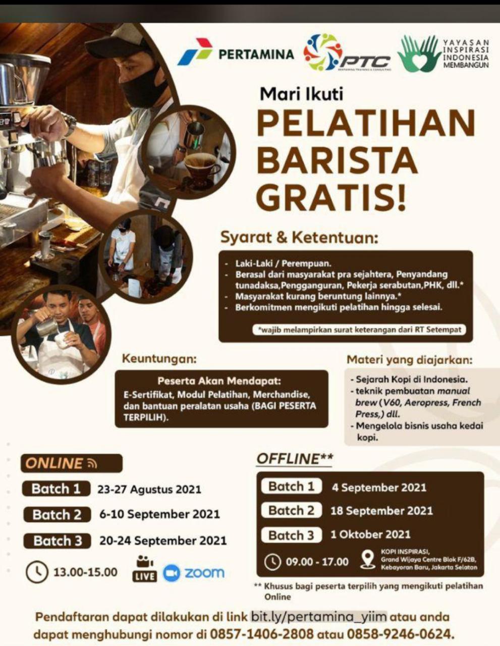 PELATIHAN BARISTA GRATIS PT PERTAMINA