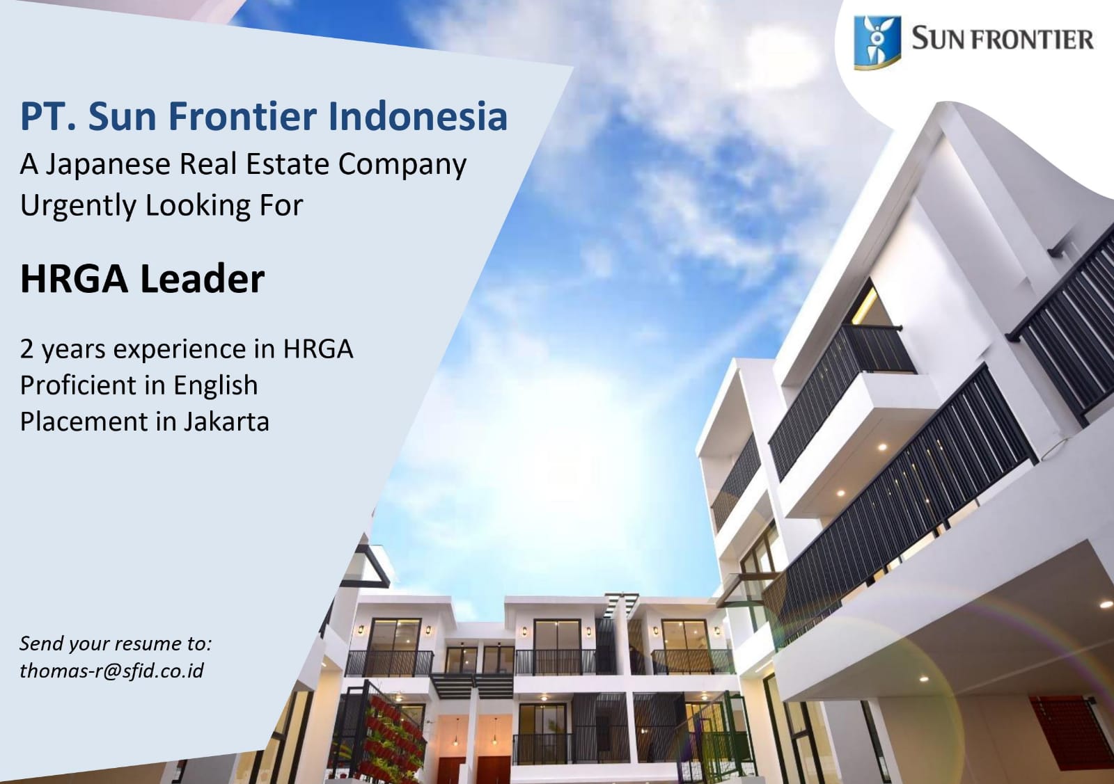 LOKER HRGA LEADER PT SUN FRONTIER INDONESIA