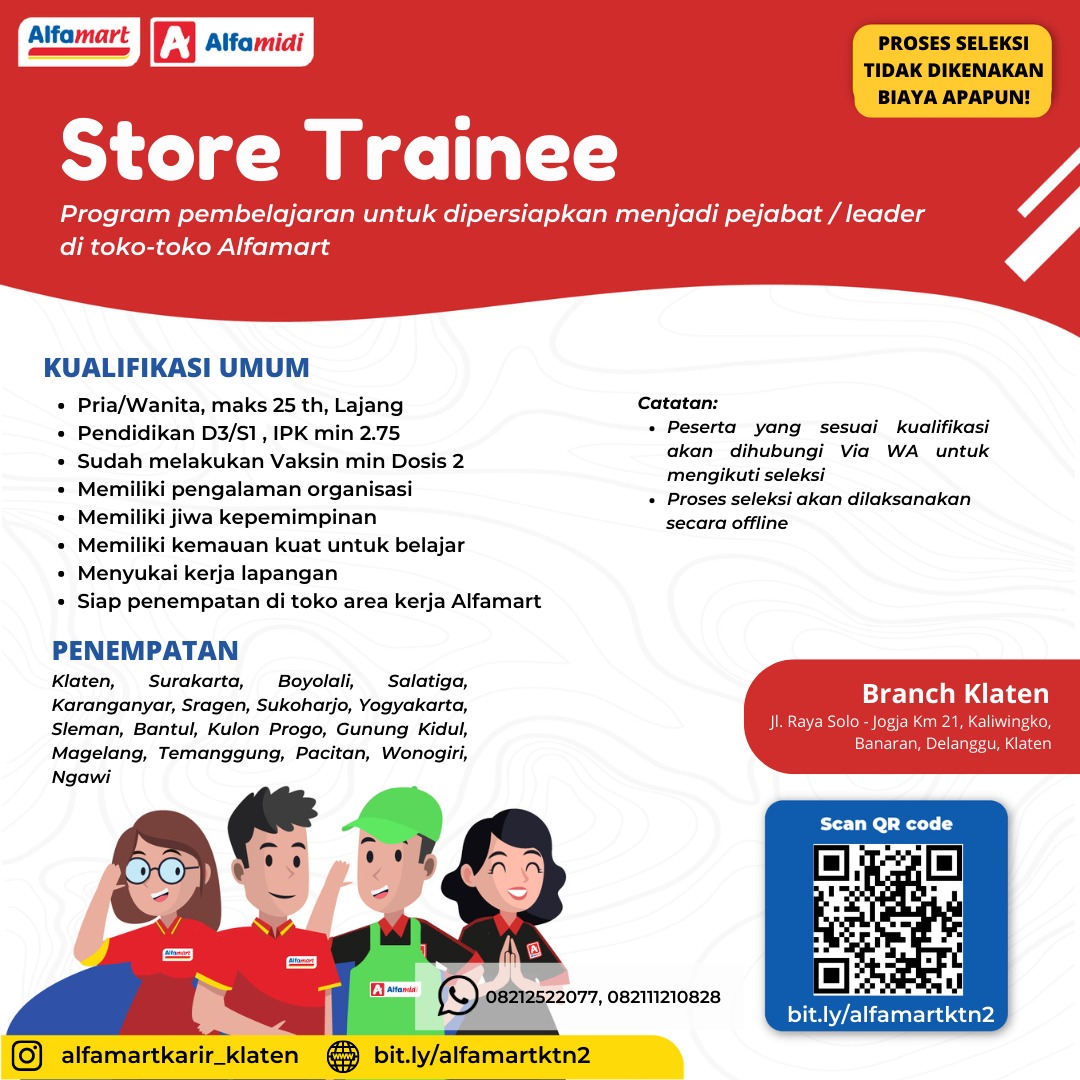 LOKER STORE TRAINEE ALFAMART BRANCH KLATEN