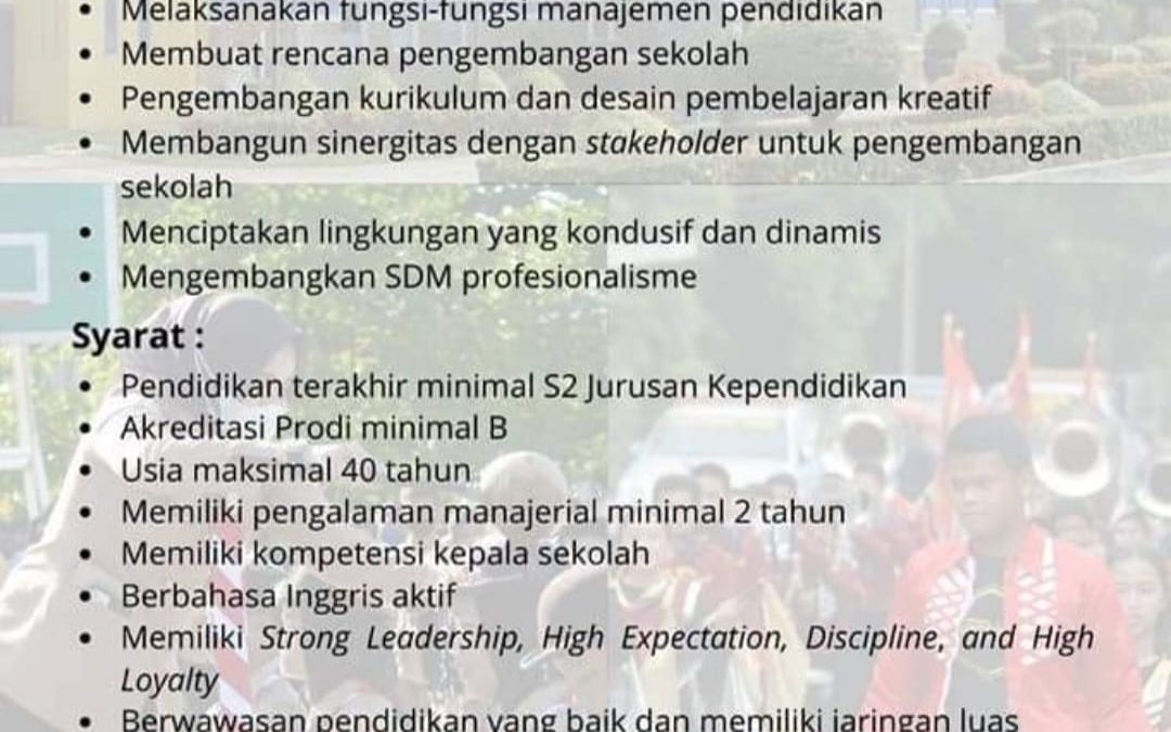 LOKER KEPALA SEKOLAH SMA YAYASAN PENDIDIKAN SWARGA BARA