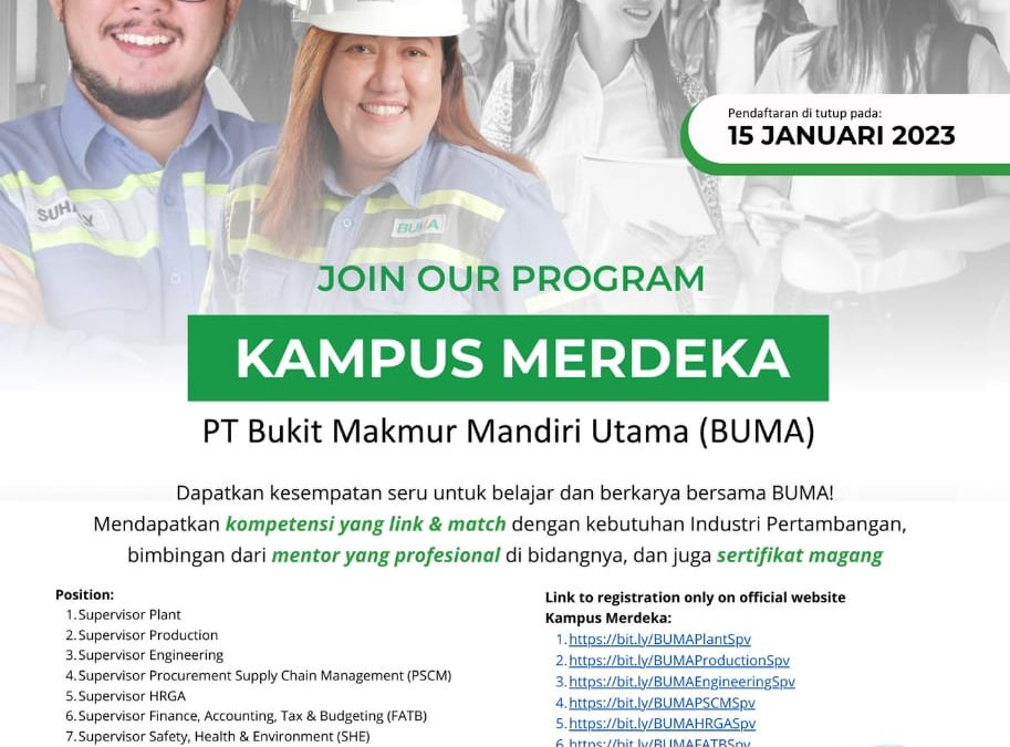 LOKER SPV PLANT, PRODUCTION, ENGINEERING, HRGA, FINANCE, ACCOUNTING TAX & BUDGETING, SAFETY HELATH & ENVIRONTMENT, PROCUREMENT SUPPLY CHAIN MANAGEMENT PT BUKIT MAKMUR MANDIRI UTAMA
