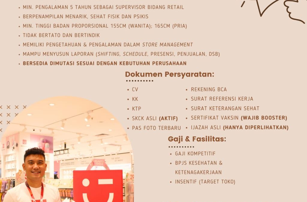 Lowongan “Assistant Store Supervisor” dan “Store Crew” PT Miniso Lifestyle Trading Indonesia area Yogyakarta
