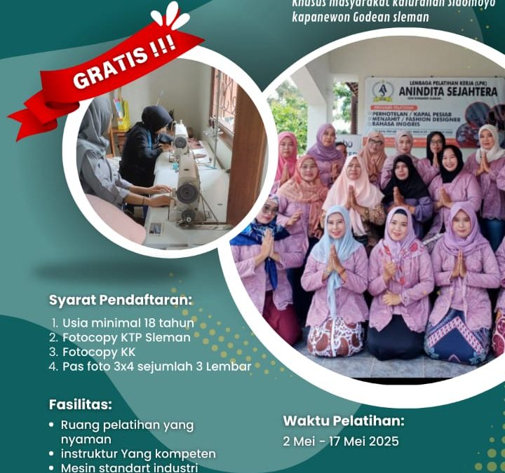 Dibuka Pendaftaran Pelatihan Menjahit di LPK Anindita Sejahtera