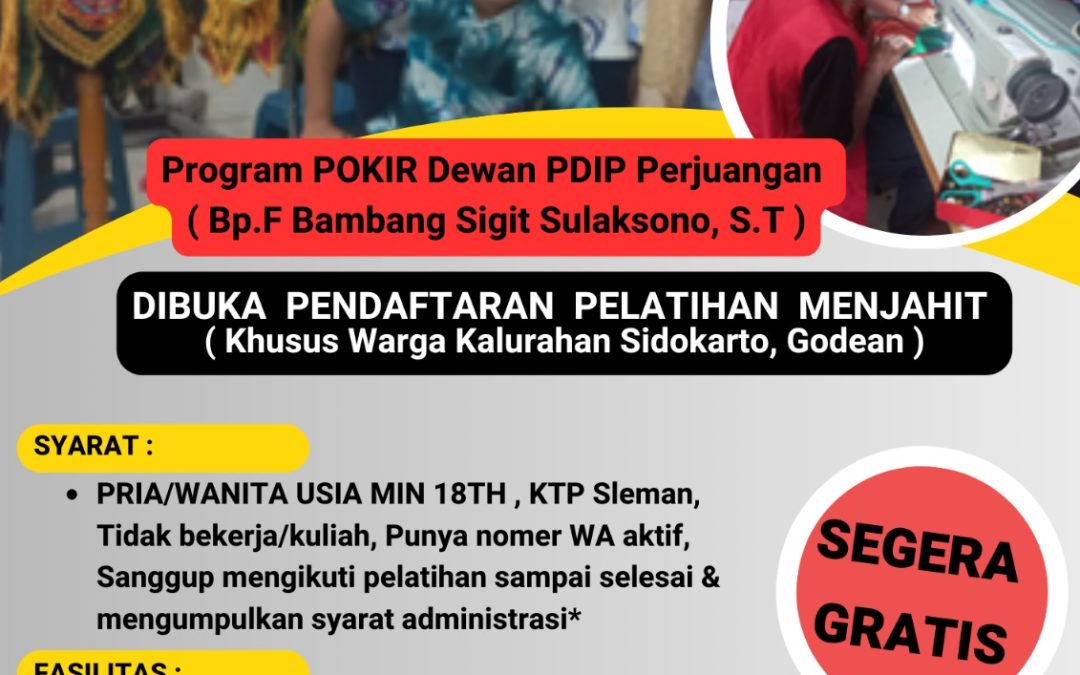 Khusus Warga Kalurahan Sidokarto, Godean Dibuka Pendaftaran Pelatihan Menjahit di LPK Fennyke