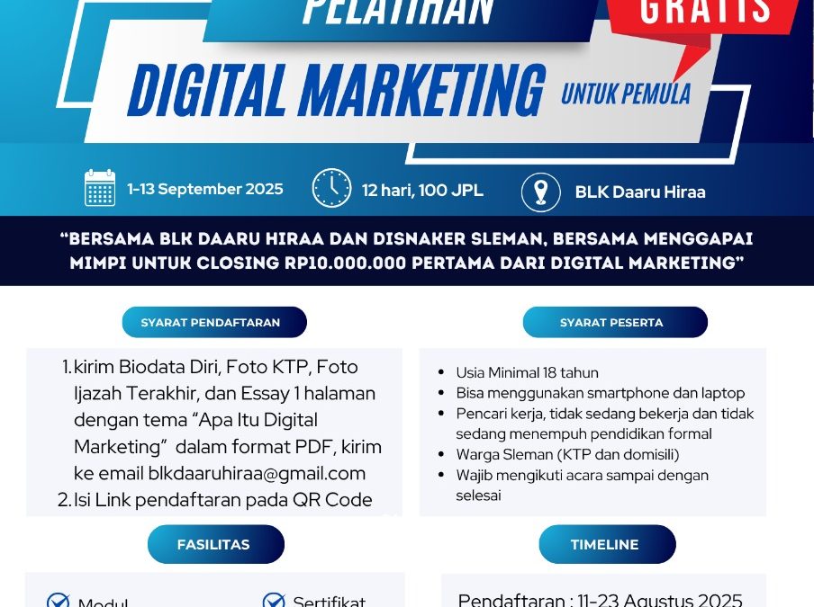 Dibuka Pendaftaran Pelatihan Digital marketing di BLK DAARU HIRAA