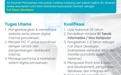Lowongan Kerja PT Amanah Tirta Jogja – Full Stack Developer