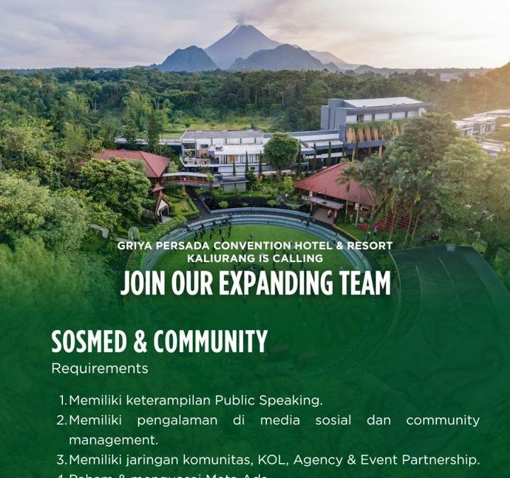 Lowongan Kerja Griya Persada Convention Hotel dan Resort – Socmed & Community, Creative & Brand, Sport & Recreation Attendant, Sales Executive, Customer Relation Specialist, Content Planner & Copywriter, dan Videografer & Video Editor
