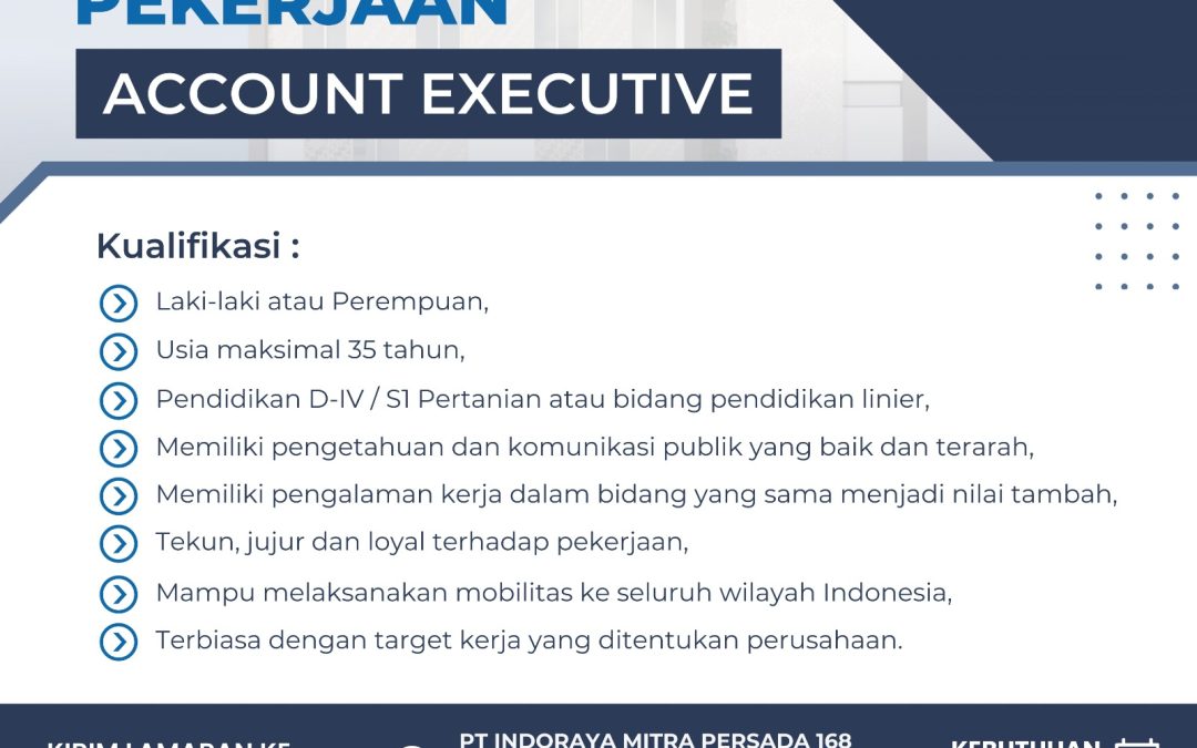 Lowongan Kerja PT IndoRaya Mitra Persada 168 – Account Executive dan Sales Canvassing/Komersial