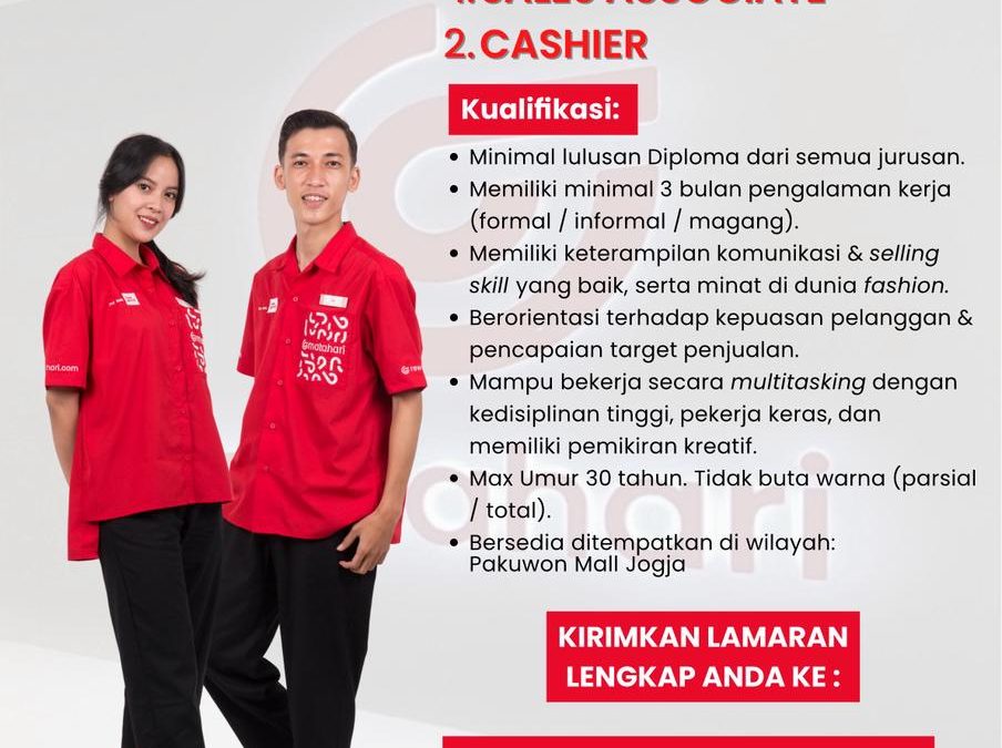 Lowongan Kerja PT Matahari Department Store – Sales Associate dan Cashier