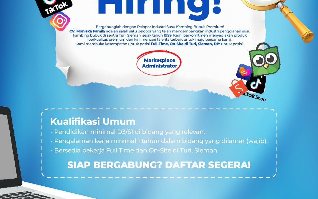 Lowongan Kerja CV Moniska Family – Koordinator Produksi, Staff Produksi, dan Market Place Administrator