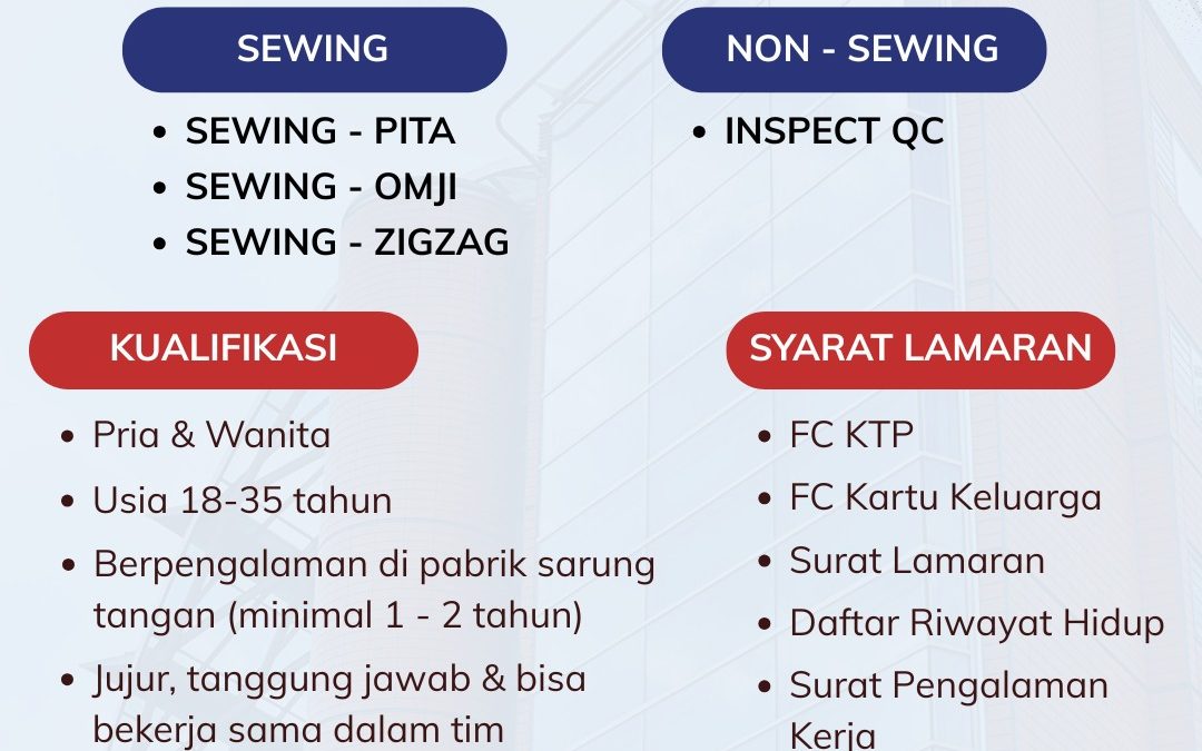 Lowongan Kerja PT Bintang Korindo Abadi Jaya – Sewing Pita, Sewing Omji, Sewing Zigzag, dan Non Sewing Inspect QC