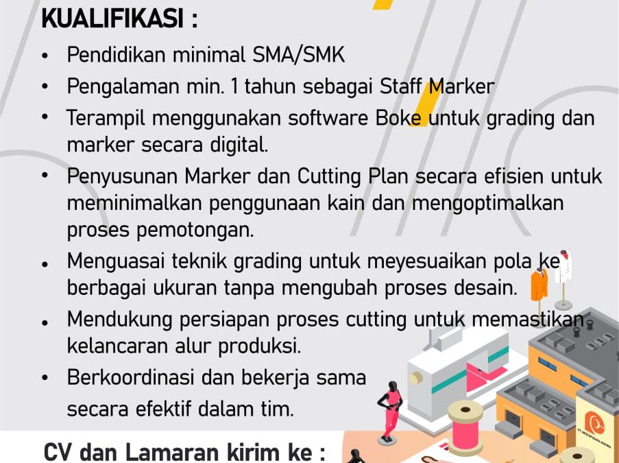 Lowongan Kerja PT Westapusaka Kusuma – Staff Marker, IT Support, Teknisi Listrik, dan Asisten Kepala Cutting