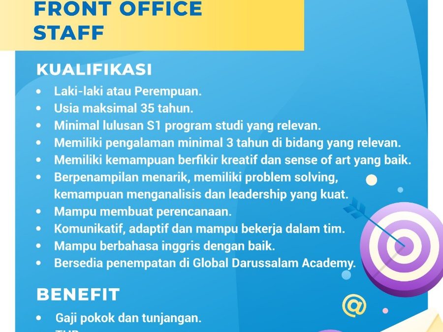 Lowongan Kerja Global Darussalam Academy (GDA) – Laundry Staff, Security, dan Front Office Staff