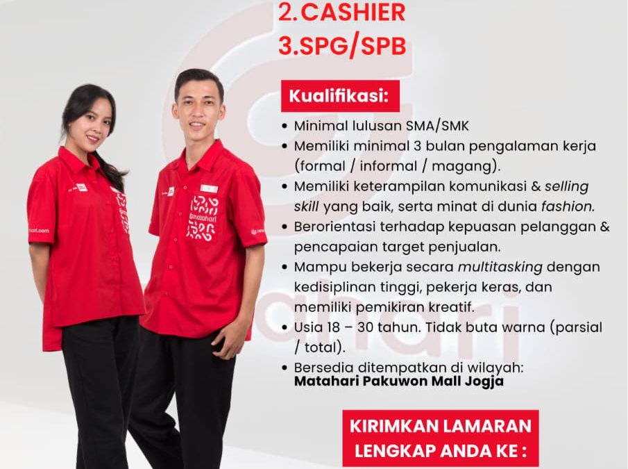 Lowongan Kerja PT Matahari Department Store – Area Spv, Sales Associate, dan Kasir