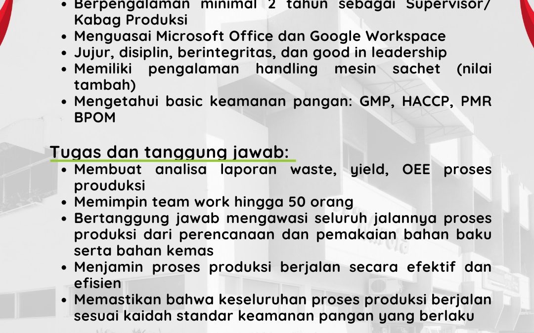 Lowongan Kerja PT Mirota KSM – Supervisor Produksi, Supervisor Quality, Formulator, dan Team Leader Sales (GT)