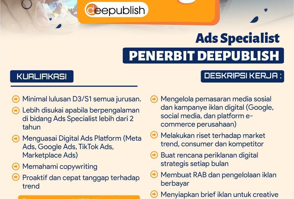 Lowongan Kerja Penerbit Deepublish – Ads Specialist