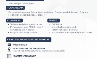 Lowongan Kerja PT IndoRaya Mitra Persada 168 – Sales Canvassing/Komersial