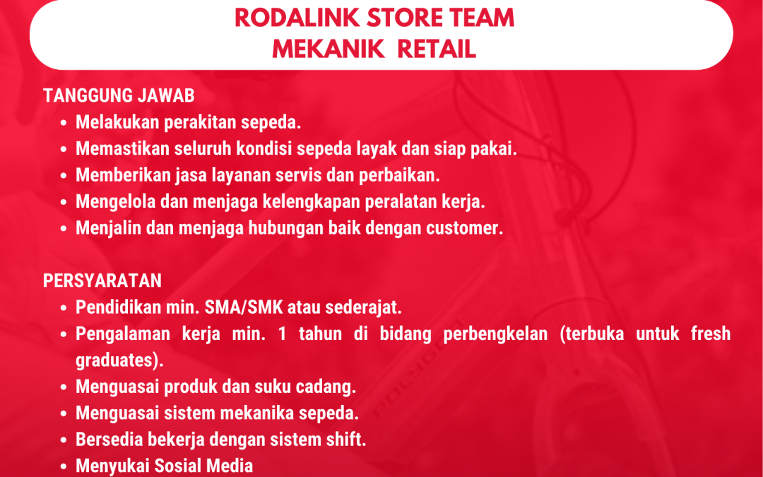 Lowongan Kerja Rodalink (Polygon Bikes) – Rodalink Store Team Mekanik Retail
