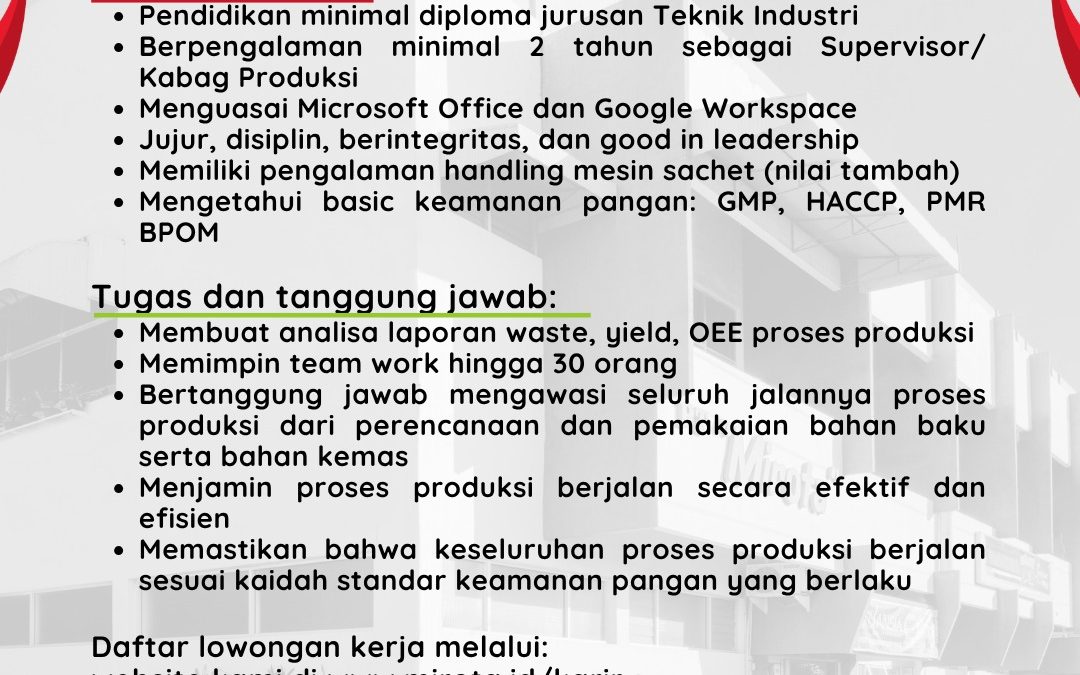 Lowongan Kerja PT Mirota KSM – Supervisor Produksi
