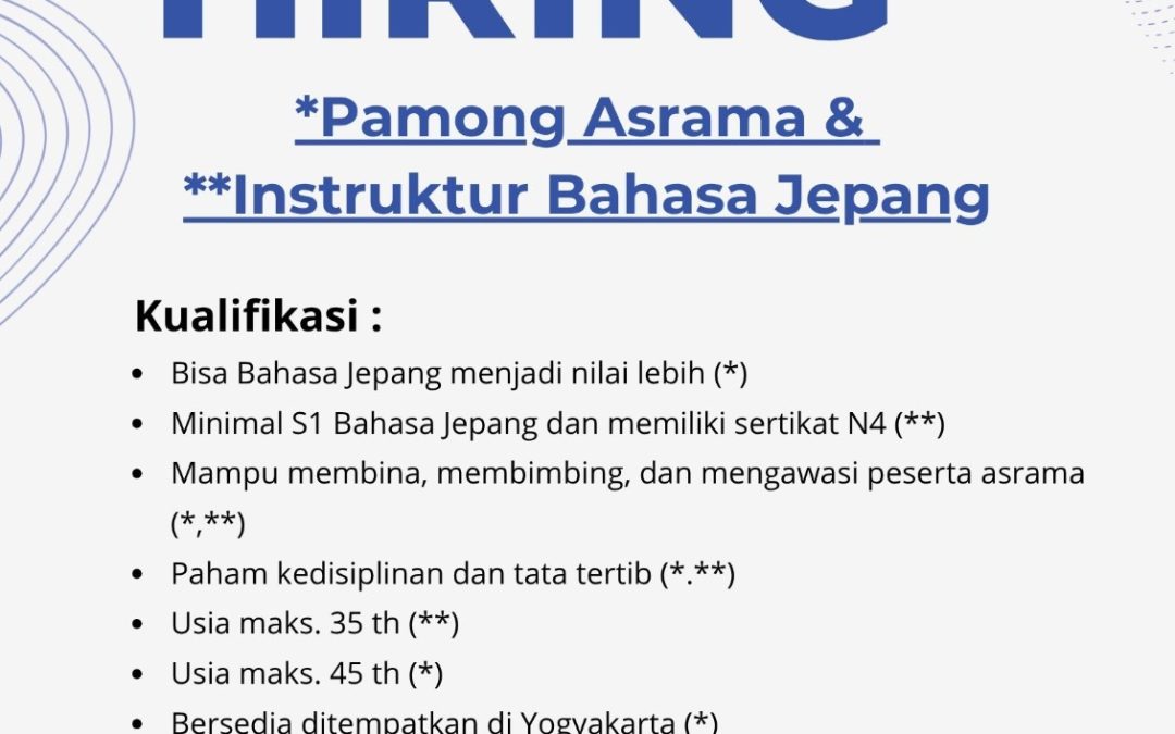 Lowongan Kerja PT Keiga Anindha Indonesia – Pamong Asrama dan Pengajar Bahasa Jepang