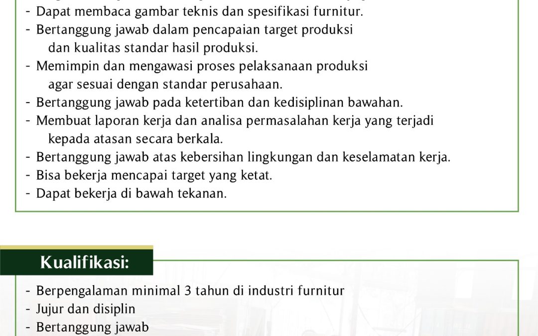 Lowongan Kerja PT Bothwell Indonesia – Production Manager, Assistant Manager, dan Production Supervisor