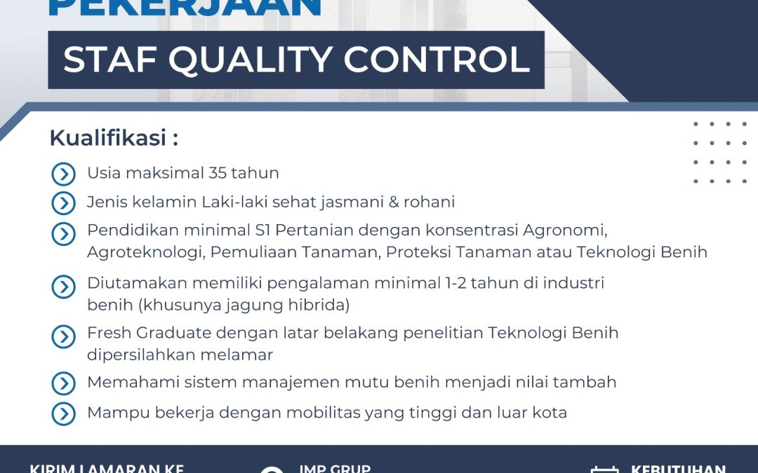 Lowongan Kerja PT Mitra Benih Indonesia – Staff Quality Control