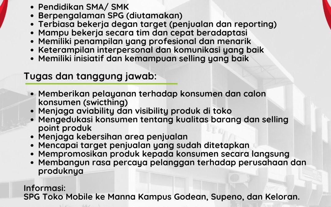 owongan Kerja PT Mirota KSM – SPG Susu Lactona