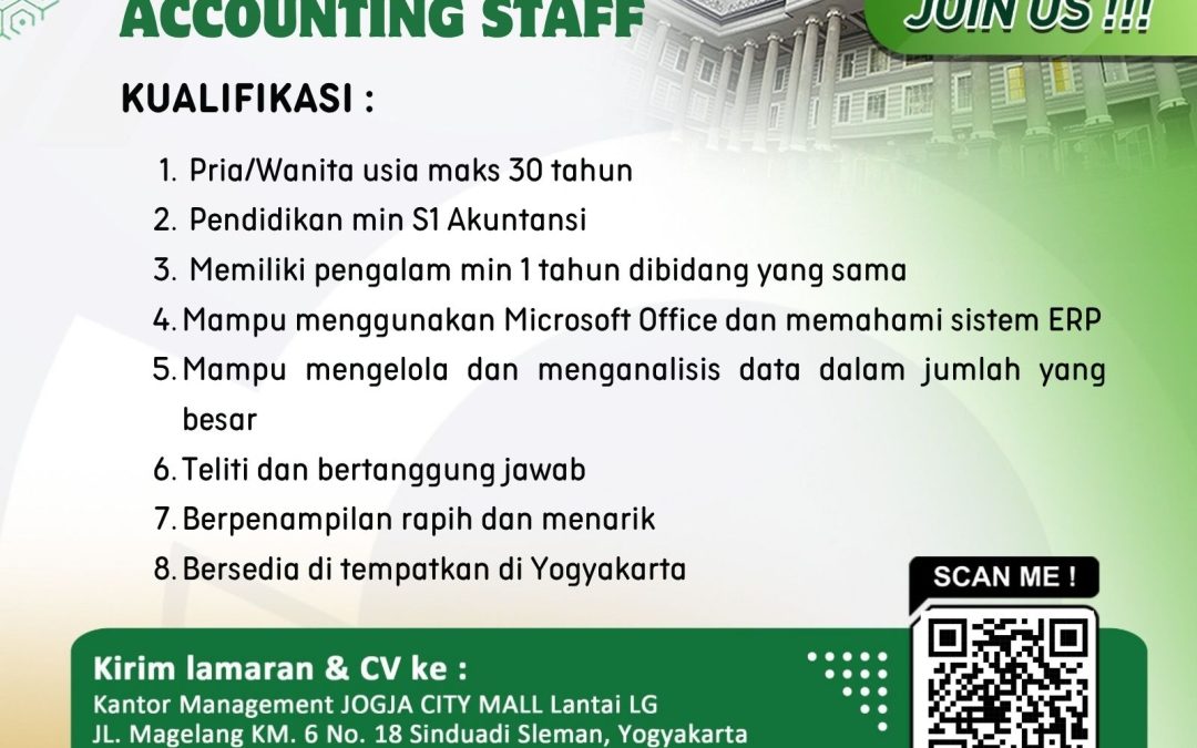 Lowongan Kerja Jogja City Mall – Accounting Staff, Leasing Staff, Public Relation, Tenant Design Coordinator, Manager Event dan Promotion, Chief Security, Team Leader, Anggota Security, dan Team Leader Civil