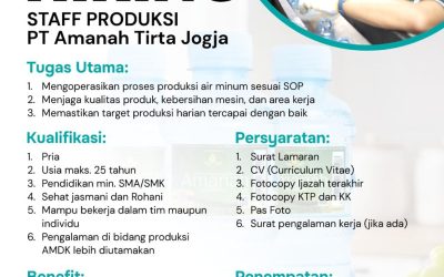 Lowongan Kerja PT Amanah Tirta Jogja – Staff Produksi